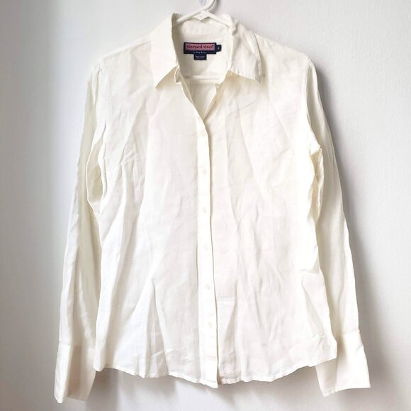 Vineyard Vines Womens Off-White Ivory Linen Button Down Shirt - Picture 1 of 13